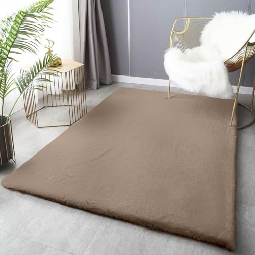 VIMODA Fellteppich Deluxe waschbar, sanfter Hochflor-Teppich einfarbig, kuschelig für Ihr Wohnzimmer oder Schlafzimmer,Farbe:Beige;Maße:80x150 cm