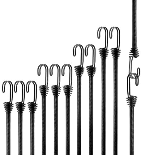 10 Stück Spanngummi mit Haken Set 30cm 60cm 80cm 100cm Expander mit Haken Schwarz Gummiband mit Haken Bungee Cord für Camping Sonnensegel Anhängerplane Dachträger