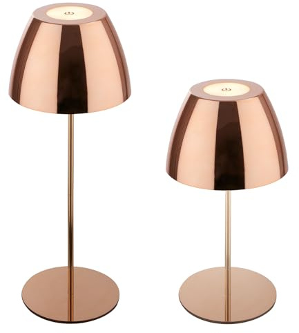 BRILONER - LED Tischlampe kabellos IP44 mit Touch, stufenlos dimmbar, Akku & Lichtquelle tauschbar, Nachttischlampe, Wohnzimmer, LED Lampe, Akku Tischleuchte, Outdoor, 13,5x36 cm (DxH), Kupferfarbig