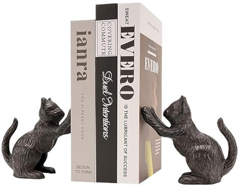 Mokylor Dekorative Buchstütze mit niedlicher Katze, einzigartige Buchstütze, dekoratives Schreibtisch-Bücherregal, Gusseisen, Buchstopper, Vintage-Regal-Dekoration oder Zuhause, Büro, Schreibtisch,