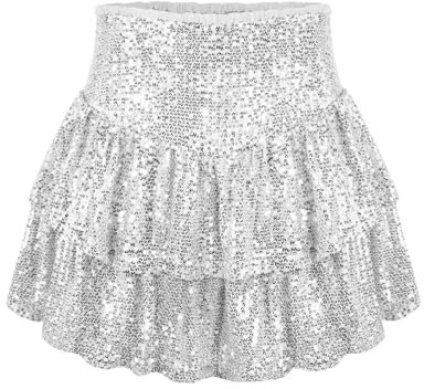 Kurze Röcke und Tüllrock für Damen, stilvolle Passform, Perlenrock, Stretch, einfarbig, Faltenrock für Damen, Kunstwildleder, langer Rock, silber, M
