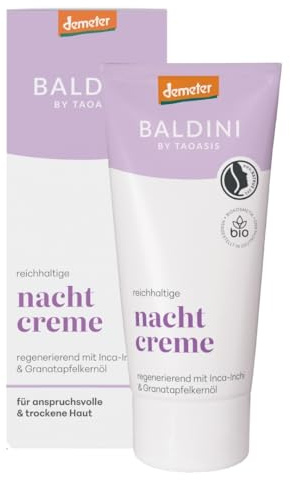 Baldini Reichhaltige Nachtcreme 50 ml – Naturkosmetik – Bio Nachtpflege mit Granatapfelkernöl & Inca-Inchi-Öl – Feuchtigkeitsspendend für trockene & anspruchsvolle Haut