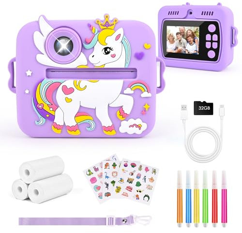 Euakee Appareil Photo Instantané Enfant, 1080P HD Appareil Photo Numérique Enfant avec Écran 2,4 & Carte 32 Go, Kids Camera, Cadeaux pour Garçons et Filles de 3 à 12 Ans(Violet)