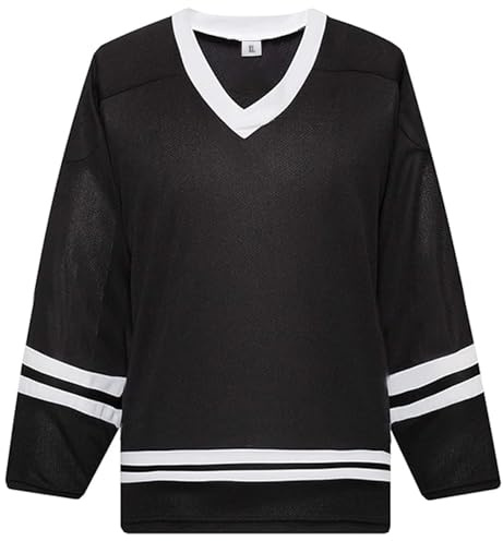 LTHYTY Blank Hockey Training Jersey Lightweight Fabric Long Sleeve for Ice Hockey Jersey Quick Dry Feature and V Neck Style(3X-Large, Black/White)
