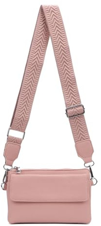 Damen Tasche Crossbody Umhängetasche Bodybag Schultertasche Metallic Handytasche Crossover Geldbörse Brusttasche Handtasche Brieftasche Abend Rosa