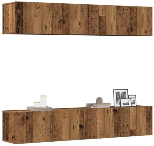 Homgoday Meuble TV mural 4 pcs Bois Antique en Bois Multicouche, Meuble TV Meuble Bas pour TV pour Table de Salon Industriel Meuble TV Salon M-3328943