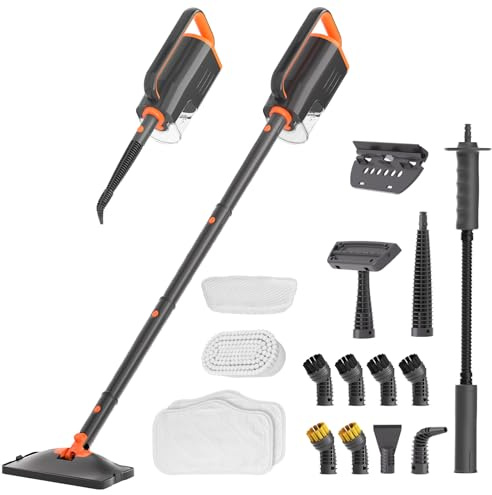 HelpX Steam Mop Cleaner with Detachable Handheld Steamer, 20 in 1 Wired Steam Cleaner with Multiple Accessories, Detachable Water Tank, Microfiber Pads for Floor Tiles Carpet and Grout Cleaning (Grey)