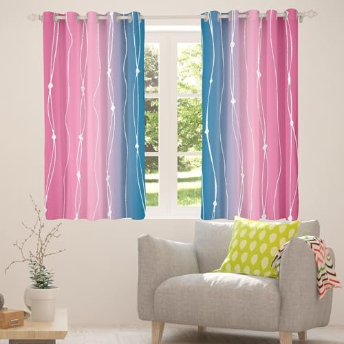 Abstrakte geometrische Ombré-Vorhänge, Marineblau, Rosa, 117 x 183 cm (B x L), moderne Verdunkelungsvorhänge mit Farbverlauf, ästhetische Streifen-Vorhänge für Wohnzimmer