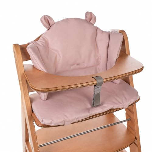 aMami Zweiteiliges Sitzkissen für Hochstuhl Hauck – Handgefertigt – Wasserdichtes Oxford-Gewebe – Antiallergisch – Bequemes Polster mit Klettverschluss - Rosa - Teddy