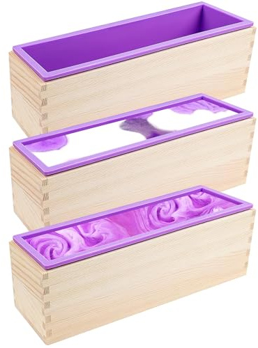 3 Stück Seifenformen Silikon Holz, 1200ML Seifenform | Rechteckige Silikonform Seife, Flexible Kastenform für Handgemachte Seifenherstellung DIY Kuchen Pudding