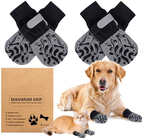 2 Paar Anti Rutsch Socken Hund Krallenschutz für Hunde Shoe Dog Stoppersocken Hundeschuhe Bei Verletzungen Hitzeschutz Antirutschsocken Hundesocken Sommer Hausschuhe Schuhe Outdoor Krallenschutz(L)