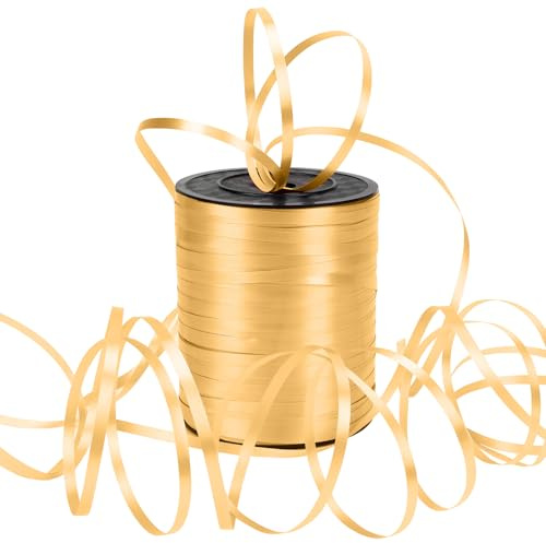 Dooozy 548 M/ 600 Yards Ringelband Geschenkband Set, 5MM Geschenkbänder für Geburtstag Luftballons Hochzeit Geschenkverpackung Florist Luftballon Schleifen und Saisonale Deko(Gold)
