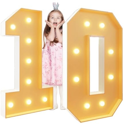 Dotauge Birthday Party Decorations LED Large Lighted Marquee Numbers Battery Powered For 30th 40th Birthday Decor(10,70cm)