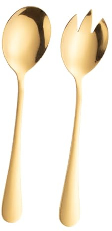 ULTECHNOVO 2 pièces Cuillères et Fourchettes Dorées Acier Inoxydable Couverts Salade Polyvalents pour Fruits et Salades Design Fourchette Cuillère Pratique pour Usage