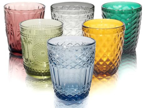 Vessyn Set med 6 färgglada glas, förtryckta vattenglas för kök och bar, dricksglas för vatten, öl, juice, cocktailglas, blandad färg