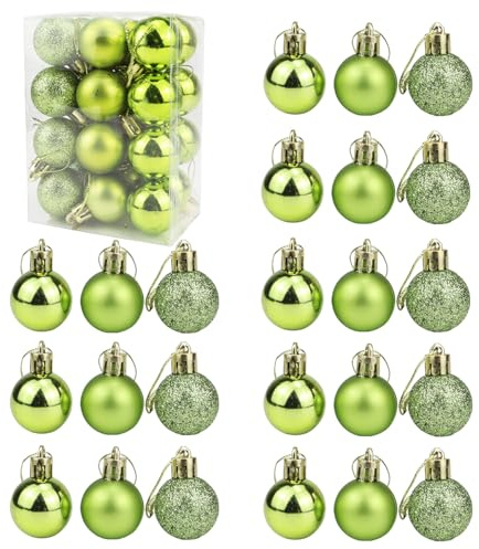 Aacehlh 24Pcs Mini Christmas Ball Ornaments,1.2 inches Shatterproof Plastic Hanging Balls Pendant for Xmas Tree Decoration (Lime Green, 1.2/3cm)