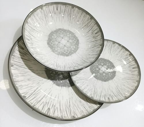 Servizio Piatti 18 Pezzi in Gress Porcellana Colorata – Elegante, Lavabile in Lavastoviglie – Stile Moderno per 6 Persone modello corolla (grigio)