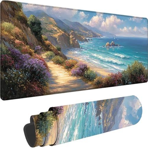 Blue Mouse Mat 800 x 400 x 4 mm Large Gaming Mouse Pad Sea Desk Mat with Stitched Edges, Mousepad Non Slip Rubber Base, Waterproof Keyboard Desk Pad, Office Accessories for Home Decor, Gifts w-1992