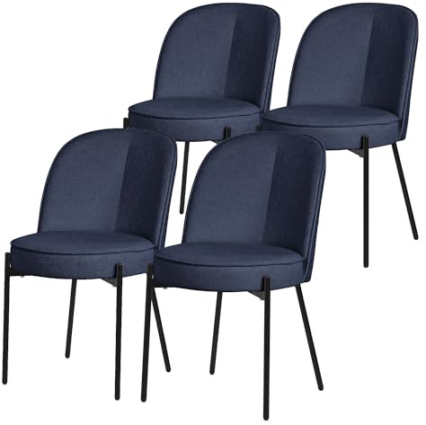 ML-Design 4-pack matsalsstolar runda Mörkblå eleganta köksstolar i exklusiv sammet med stabila metallben ergonomiskt formade stoppade stolar med ryggstöd för kök matsal och vardagsrum i modern design