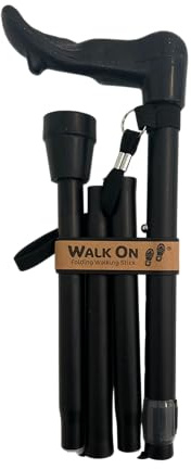 Folding Walking Stick, Arthritis Support Aid With Ergonomic Handle, Various Patterns (Matt Black, Standard, Right Hand)