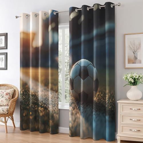 Genérico Cortinas Salon Fútbol, Cortinas Dormitorio Fútbol Tema Deportivo Decoracion Habitacion Ventana, Termicas Aislantes, con Anillas, 140x300 2 Piezas (An X Al) L-C&56
