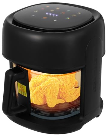 Freidora de aire caliente de 3 L, minifreidora sin aceite, carcasa de acero inoxidable negra, calefacción rápida de 1350 W, 80-190 °C, temporizador de 1 a 120 minutos, ventana de cristal, apagado