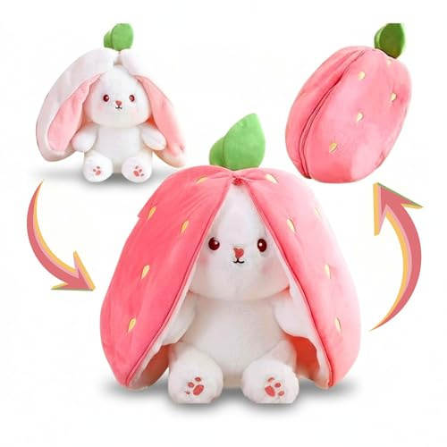 Dashing Nova Strawberry Bunny Plush Toy Transformable Rabbit Stuffed Animal Pink 13.7 Inch Soft Plush Gift for Girlfriend Girls Kids