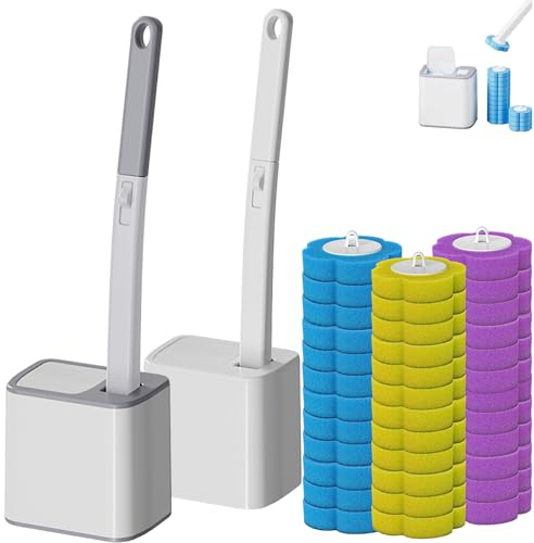 Scopino WC Monouso con Detergente, Scopino USA e Getta per WC da Parete con 36 Testine Ricambio, Manico Allungato, Sistema Igienico per Pulizia Profonda del Bagno (Mix-2pcs)