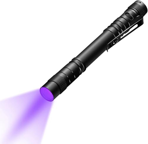 Linterna de bolsillo UV de 365 nm, mini linterna LED ultravioleta con clip, luz negra no OEM para detección de orina de mascotas, curado de resina, tiña y control de identificación, cuerpo de aleación