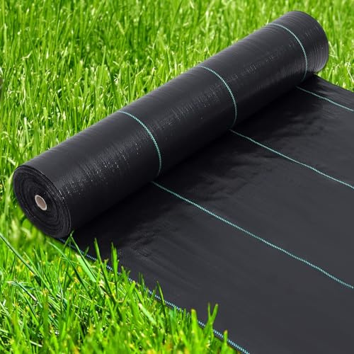 Garvee Toile de paillage de qualité Ultra résistante et perméable – Tissu Anti-Mauvaises Herbes 4ft x 250ft, 5oz, idéal massifs, allées, Jardins – Couverture Sol tissée – Couleur: Noir