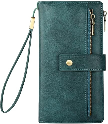 Vicloon Portafoglio Donna con Protezione RFID, Portafoglio Donna in Pelle PU, con 24 Scomparti per Carte di Credito, Tracolla Staccabile, Cerniera, Portafoglio Donna Grande, per Borse a Mano, Blu