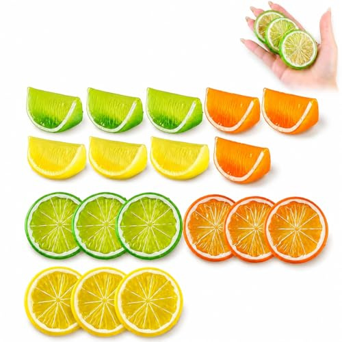 Rodajas y Gajos de Limón Artificial, Amarillo, Verde y Naranja, 18 Pzs