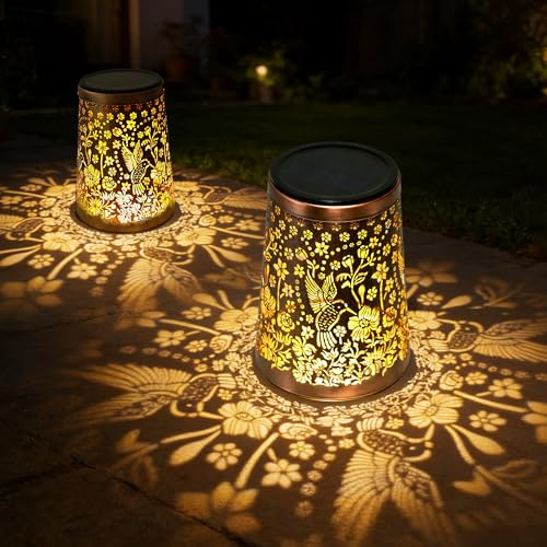 Solarlaterne für Außen 2 Stück, Kolibri Solarlampen für Außen Garten IP65 Wasserdicht Metall Solarlampen für Außen Hängend Geschenke für frauen Mama Oma für Deko Garten Balkon Terrasse
