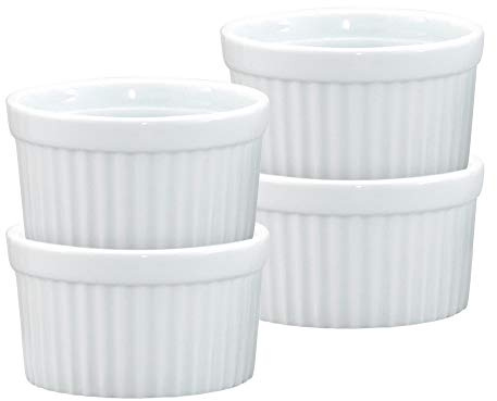 HIC Kitchen Souffle Ramekin, Fine Porcelain, For Baking Custards, Souffles, Dips, And Desserts, 4-Ounce Capacity, Set of 4