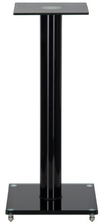 1 Paar Boxenständer V1 Black-Line aus Glas/Alu mit Spikes, 1 Säule, mit Kabelkanal