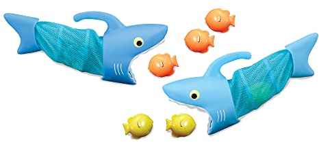 Melissa & Doug Sunny Patch Poolspielzeug Fischjagd mit dem Hai (Poolspielzeug, 2 Netze, 6 Fischbleigewichte zum Fangen)