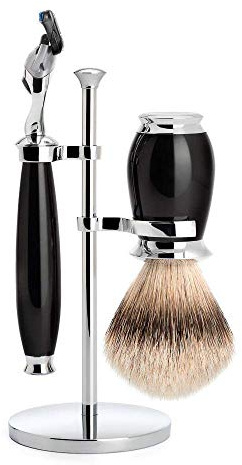 MÜHLE Rasierset - Purist Serie - Silberspitz Dachszupf - kompatibel mit Gillette-Klingen - Edelharz schwarz