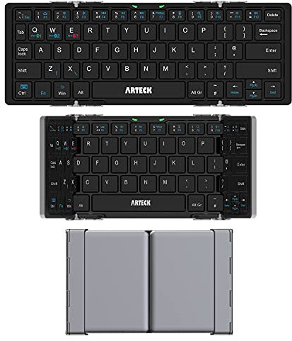 Arteck Folding Bluetooth Keyboard, Portable Folding Ultra-Slim Mini Wireless Keyboard for iOS Android Windows PC Tablet Smartphone Built in Rechargeable Li-polymer Battery