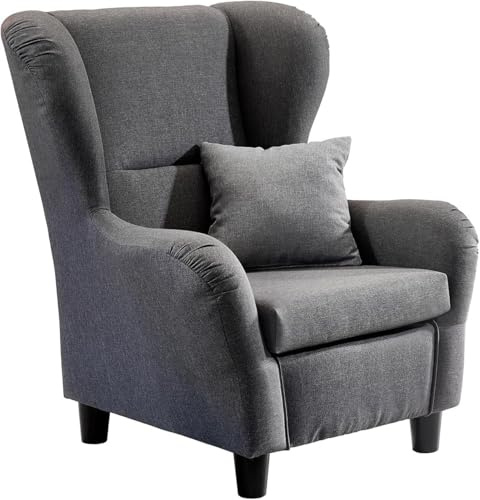lifestyle4living - Moderner Ohrensessel – Große Auswahl an Stoffen und Farben - Gemütlicher Designer-Sessel im eleganten Landhaus-Stil, Grau