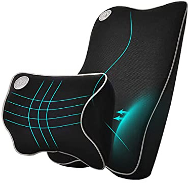Ecloud Shop® Lordosenstütze Kissen für Auto und Kopfstütze Nackenkissen Kit - Ergonomisch Design Universal Fit Major Autositz - Schwarz