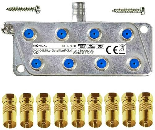 TronicXL Répartiteur d'antenne coaxial 8 voies haut de gamme HD 3D 4K répartiteur souple par exemple pour DVBT DVBT2 DVBC SAT Unicable TV par câble Télécommande 8 voies HDTV TNT