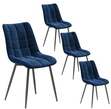 WOLTU Esszimmerstühle 4er Set, Küchenstühle gepolstert mit Rückenlehne | Sitzfläche aus Samt, mit Metallbeinen, bis 150 kg belastbar, für Wohnzimmer Küche Esszimmer, Blau