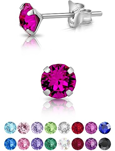 DTPsilver - KLEINE Ohrringe 925 Sterling Silber mit Kristallen von Swarovski® Elements Runde Ohrstecker - Durchmesser 5 mm - Viele Farben erhältlich