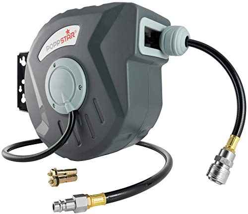 Poppstar Automatic Compressed air Hose Reel (Length 10m + 1m, Inner Diameter 5/16(8x12mm), 3/8 BSPT Connector), Retractable auto Rewind Tool for Compressed air Hose
