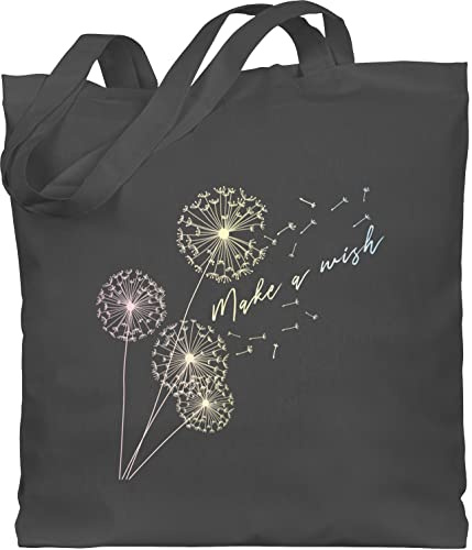 Baumwolltasche - Sprüche Statement - Pusteblume Flower - Unisize - Dunkelgrau - mit aufschrift wish beutel statements wish. bauwollbeutel sprüchen￼ blume baumwolle kind blumen beuteltasche with