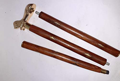 Gehstock mit Löwenkopf aus massivem Messing, Vintage-Stil, goldfarben / Braun