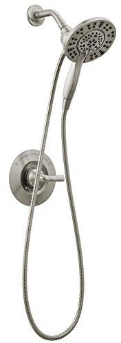 Delta Arvo 14 Series Brushed Nickel Shower Faucet Set with In2ition 2-in-1 Dual Shower Head with HandHeld Spray Combo, Valve Trim Kit, SpotShield Stainless 142840-SP-I (Valve Included)