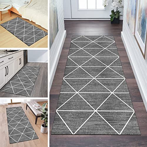 QQrunner Küchenteppich rutschfest Läufer Flur 60x100cm Teppichläufer Modern Grau Waschbar Meterware Schlafzimmer Korridor Teppich Lang, Länge Anpassbare, 60/70/ 80/90/ 100/110/ 120cm Breit
