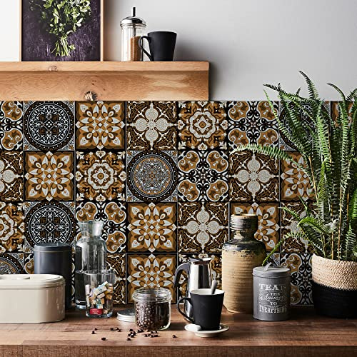 HORIWE Mandala Fliesenaufkleber 24 Stück Retro Kunst Wandfliese Aufkleber | Wasserdicht & ölabweisend Fliesensticker Selbstklebende Fliesen Tapete Wandaufkleber für Küche,Schrank,Möbel,Tisch,Badezimmer