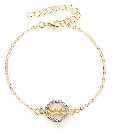 Bracelet chaîne avec Pendentif Signe étoile en Or et oxyde de Zirconium – Verseau (20 Janvier - 18 février) – Constellation du Zodiaque, Horoscope, Astrologie céleste, Bijoux – Cadeau pour Femme